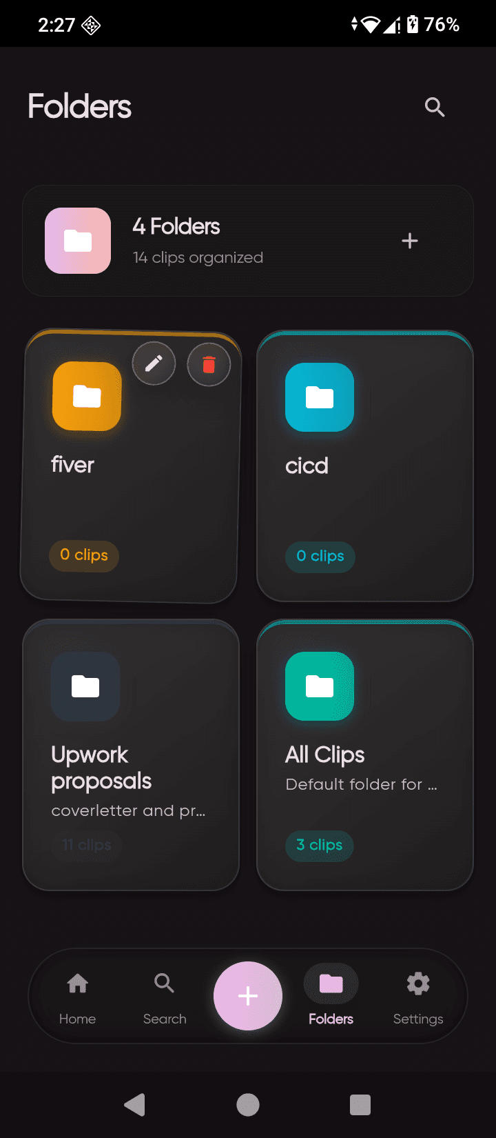 LinkVault Folders Screen